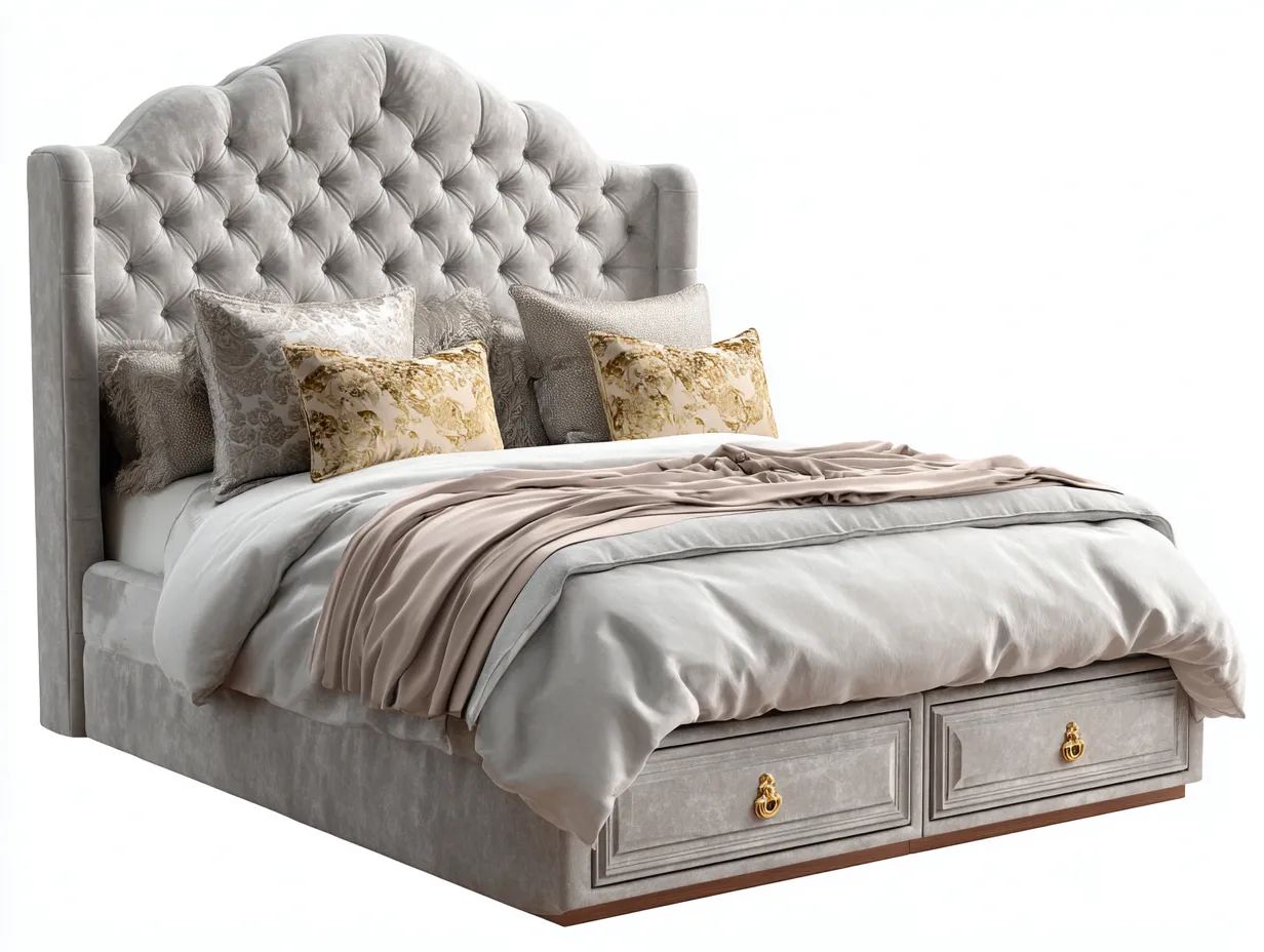 Lit double capitonné 200x160x120 cm - gris - style élégant-Pinegetyard