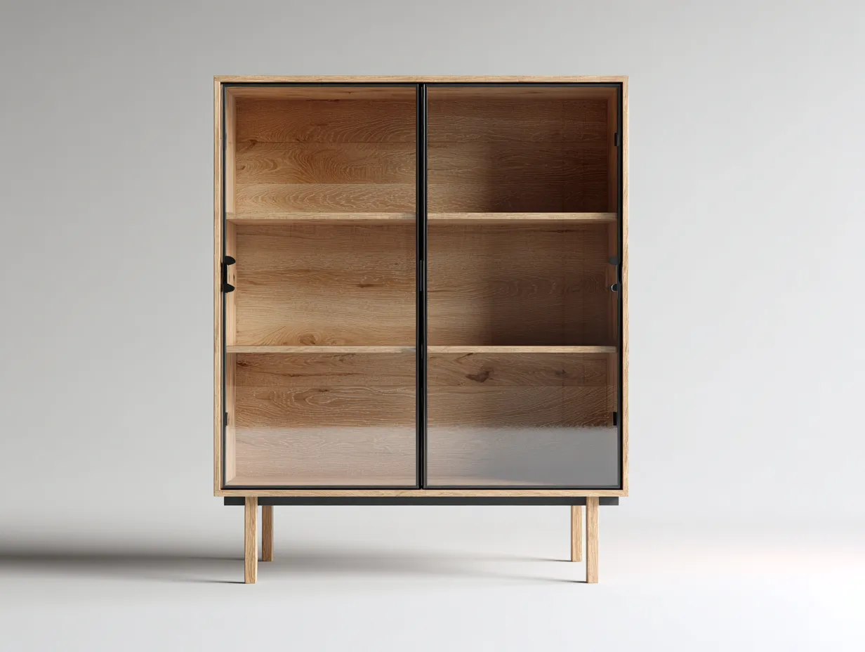 Vitrine en bois avec portes vitrées 90x40x160 cm - bois naturel et transparent - style contemporain-Pinegetyard