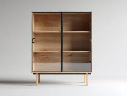 Vitrine en bois avec portes vitrées 90x40x160 cm - bois naturel et transparent - style contemporain-Pinegetyard