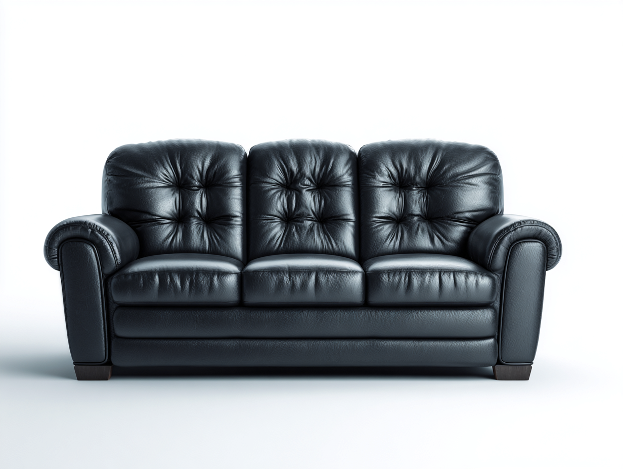 Canapé 3 places 210x95x88 cm - revêtement effet cuir noir - usage salon - design classique-Pinegetyard