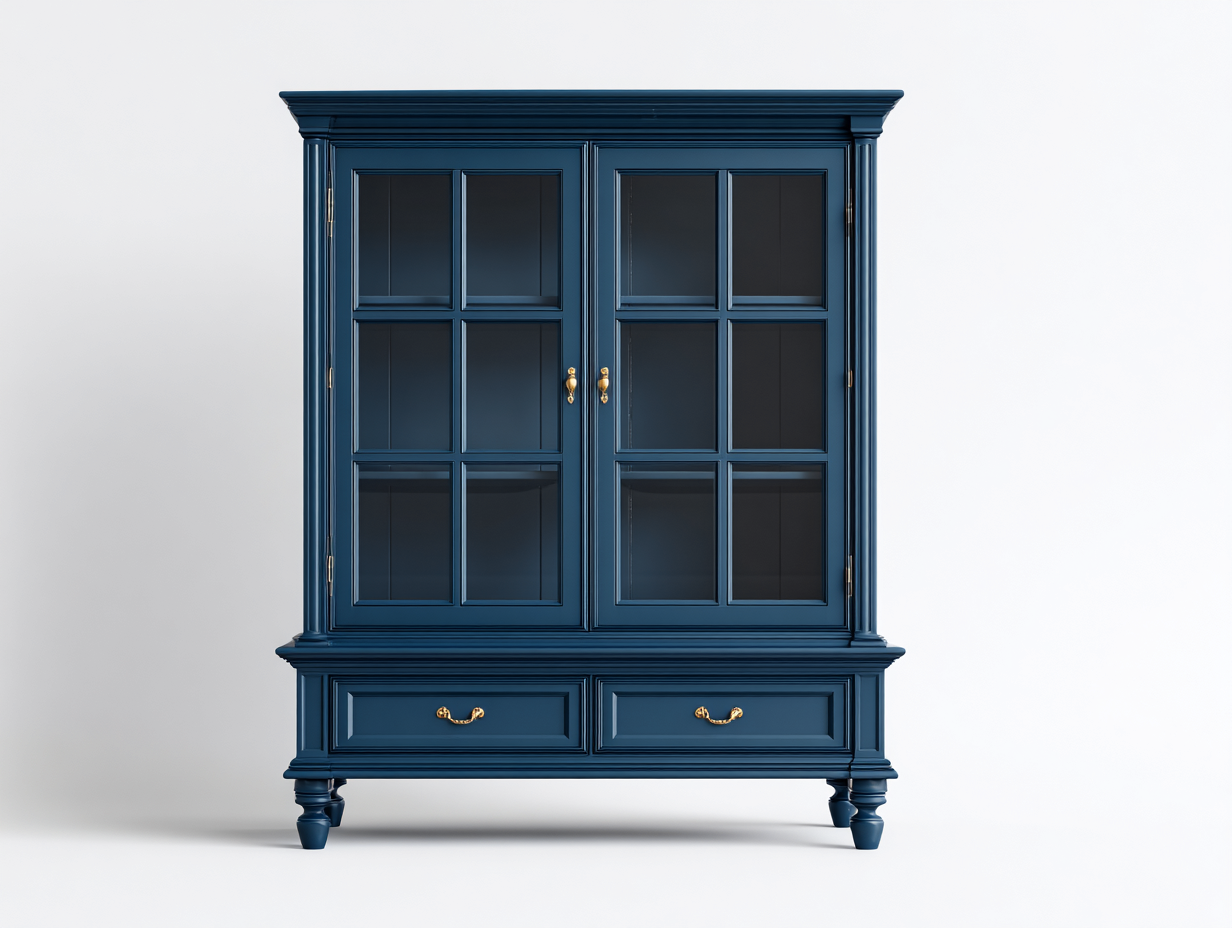 Vitrine en bois et verre 120x45x180 cm - bleu foncé - style classique pour intérieur-Pinegetyard