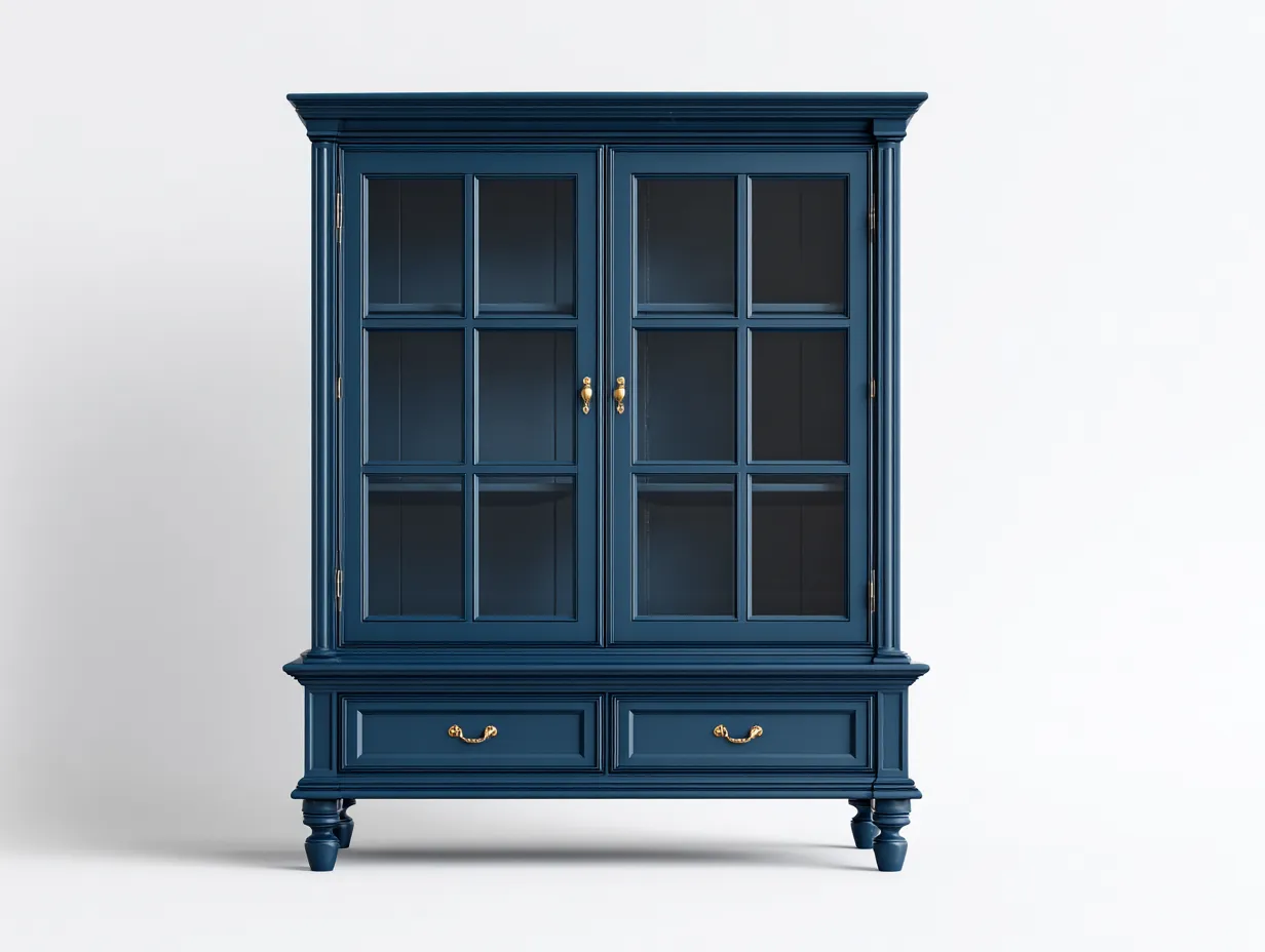 Vitrine en bois et verre 120x45x180 cm - bleu foncé - style classique pour intérieur-Pinegetyard