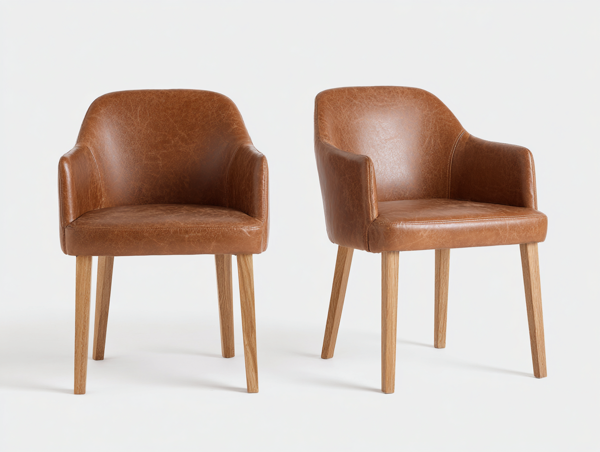 Chaise de salle à manger en cuir et bois 55x55x80 cm - marron - style contemporain-Pinegetyard