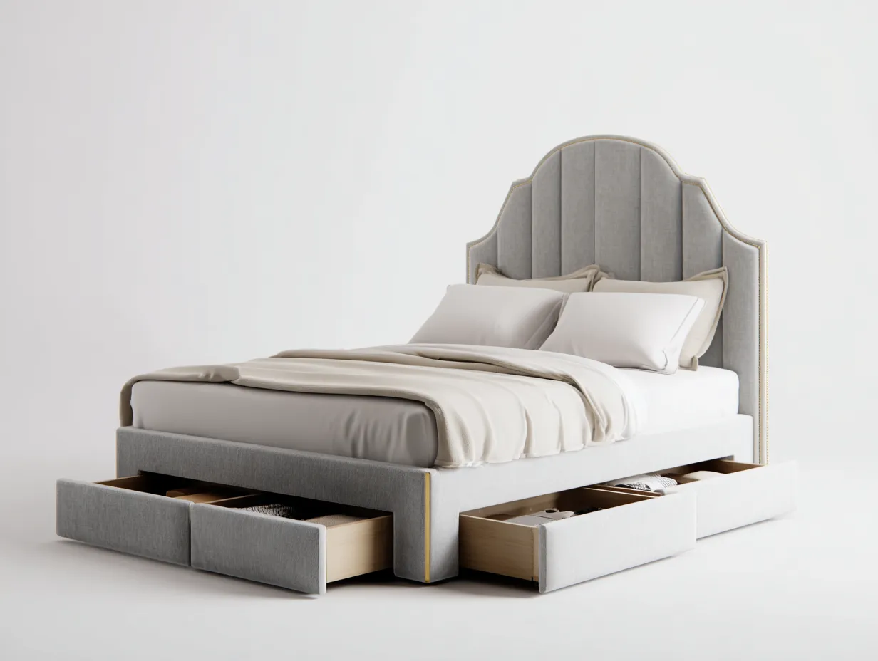 Lit double tapissé en tissu 200x160x120 cm - gris clair - style moderne pour chambre-Pinegetyard