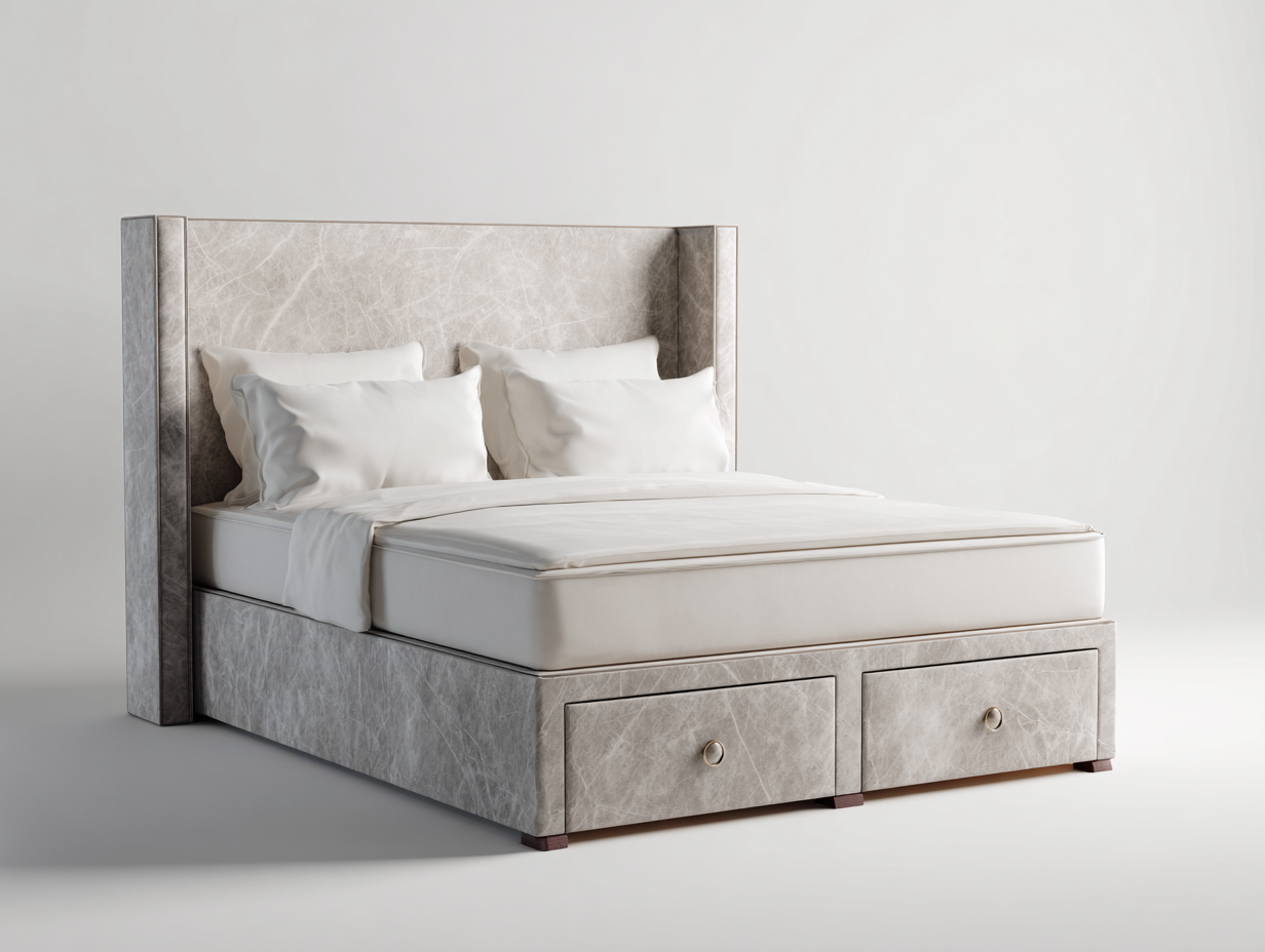 Lit double avec rangement en tissu 210x170x120 cm - Gris clair - Style contemporain-Pinegetyard