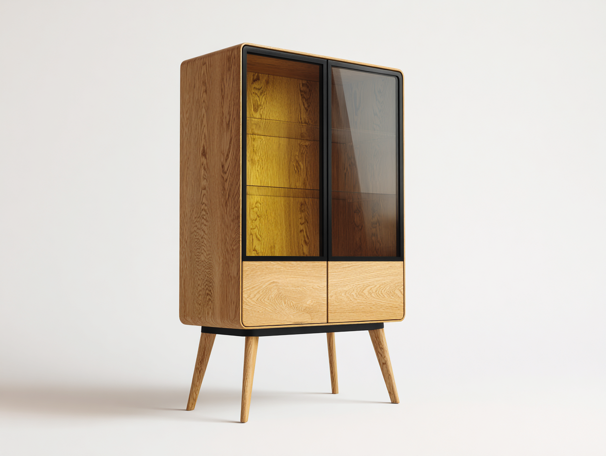 Vitrine en bois avec portes vitrées 80x40x150 cm - bois naturel et verre fumé - style contemporain-Pinegetyard