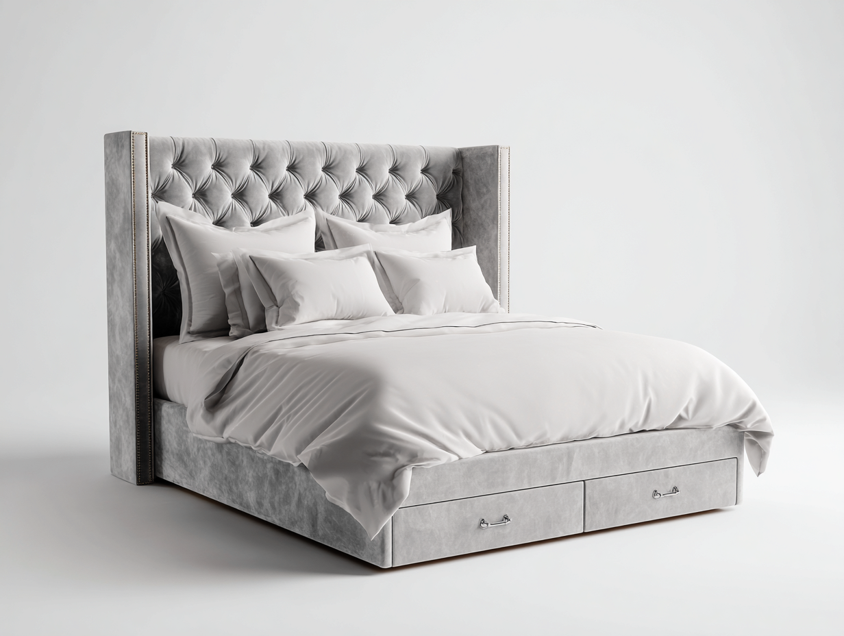 Lit double capitonné en tissu avec rangement 210x170x120 cm - Gris clair - Design élégant-Pinegetyard