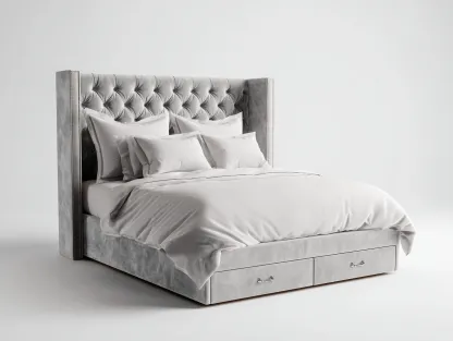 Lit double capitonné en tissu avec rangement 210x170x120 cm - Gris clair - Design élégant-Pinegetyard