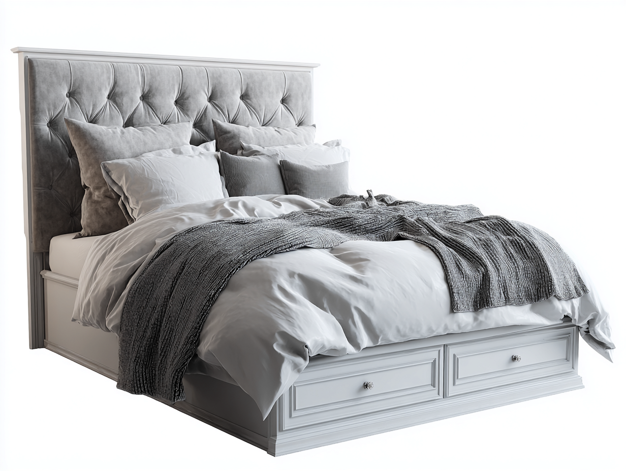 Lit double 200x160x120 cm - structure bois blanc et tête de lit capitonnée grise - usage chambre - style contemporain-Pinegetyard