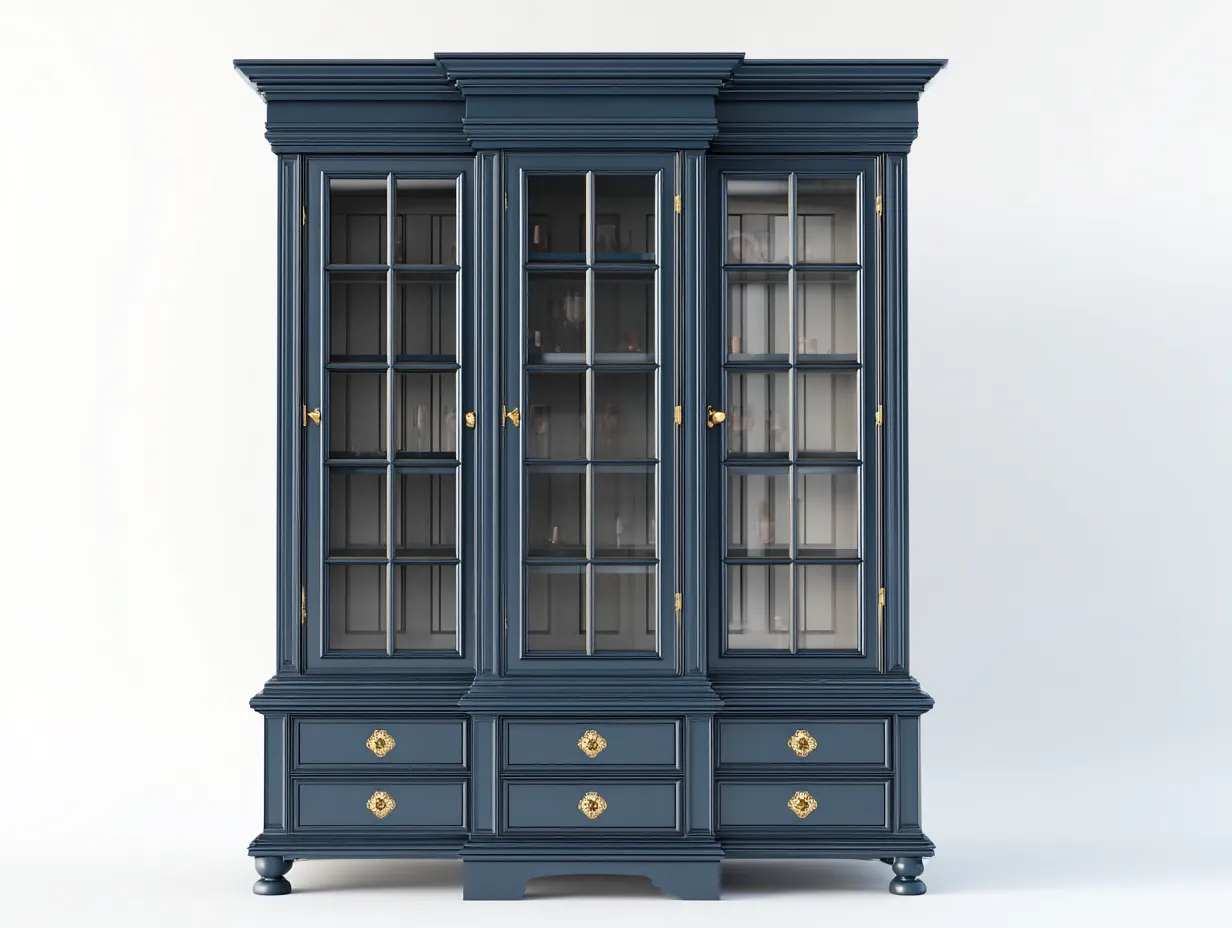 Vitrine en bois et verre 160x45x200 cm - bleu foncé - style classique-Pinegetyard