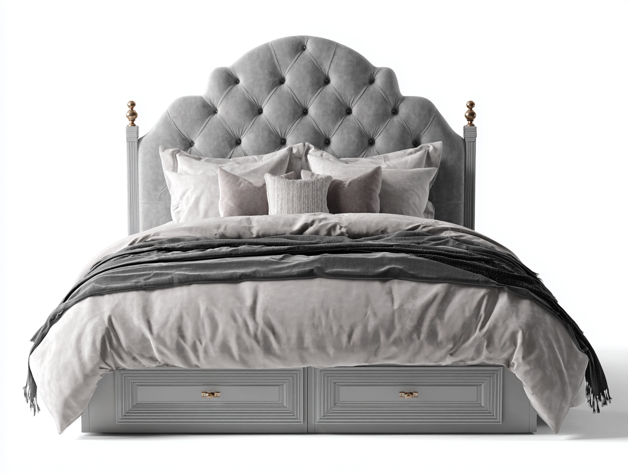 Lit double avec tiroirs en bois et tissu 210x170x115 cm - gris - style classique-Pinegetyard