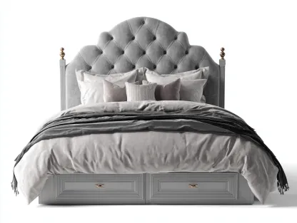 Lit double avec tiroirs en bois et tissu 210x170x115 cm - gris - style classique-Pinegetyard