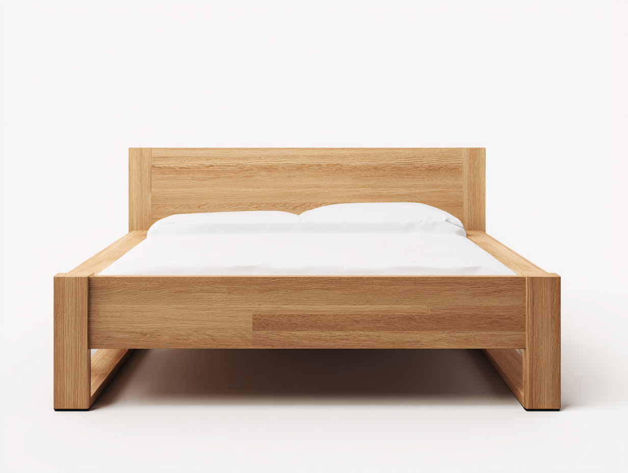 Lit double en bois 200x160x95 cm - chêne naturel - style contemporain-Pinegetyard