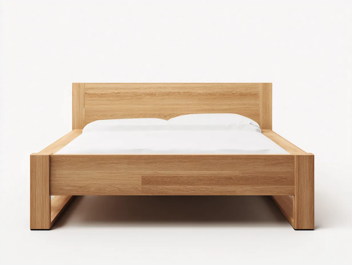 Lit double en bois 200x160x95 cm - chêne naturel - style contemporain-Pinegetyard