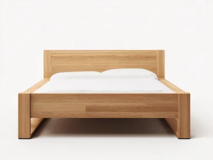 Lit double en bois 200x160x95 cm - chêne naturel - style contemporain-Pinegetyard