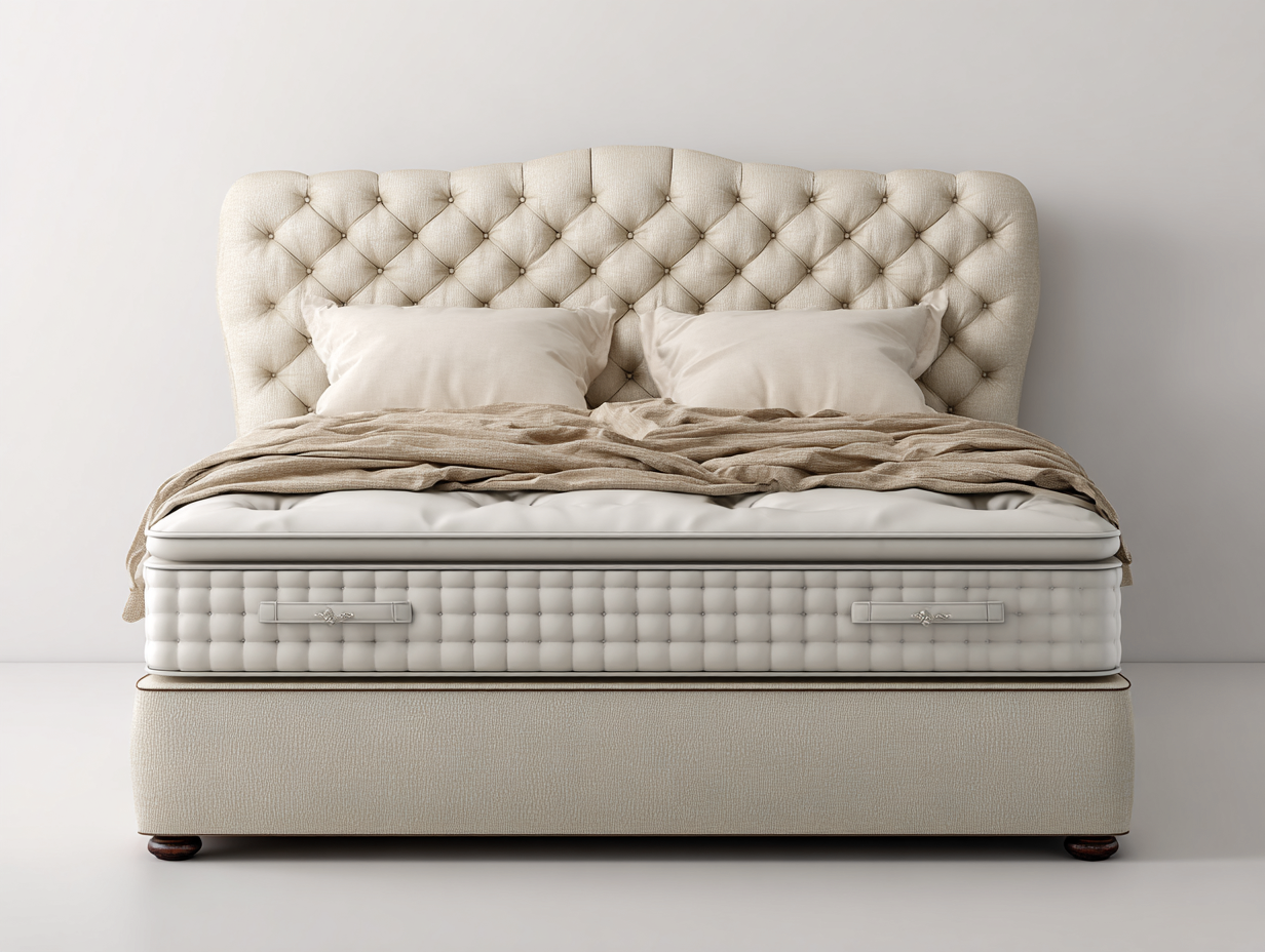 Lit double tapissé en tissu 210x180x125 cm - beige clair - style classique pour chambre-Pinegetyard