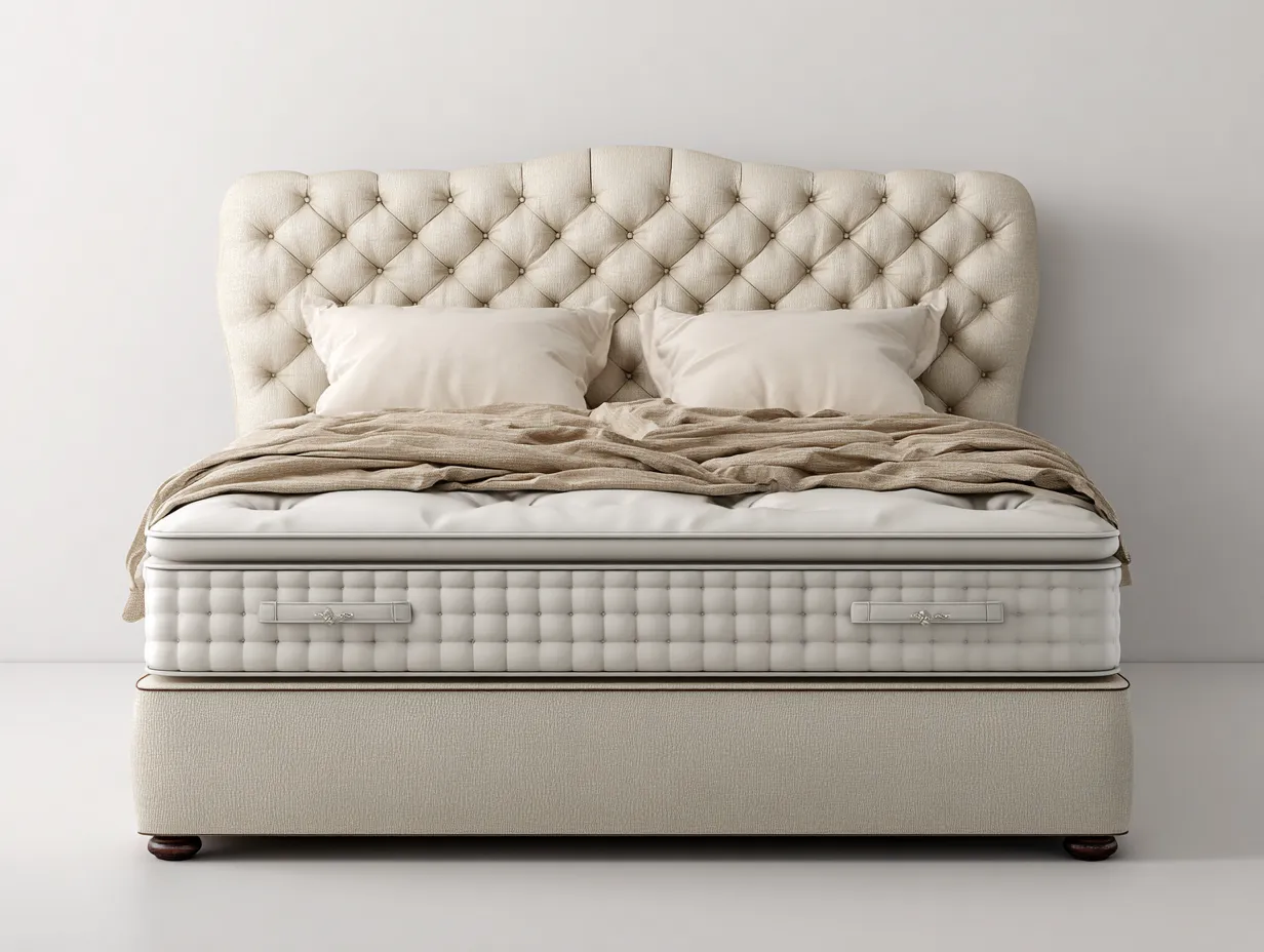 Lit double tapissé en tissu 210x180x125 cm - beige clair - style classique pour chambre-Pinegetyard