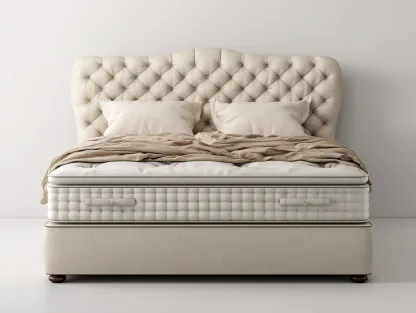 Lit double tapissé en tissu 210x180x125 cm - beige clair - style classique pour chambre-Pinegetyard