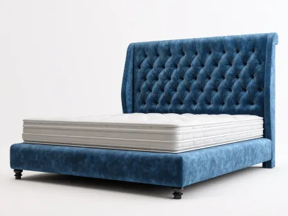 Lit double capitonné en tissu 210x170x120 cm - Bleu - Style élégant-Pinegetyard