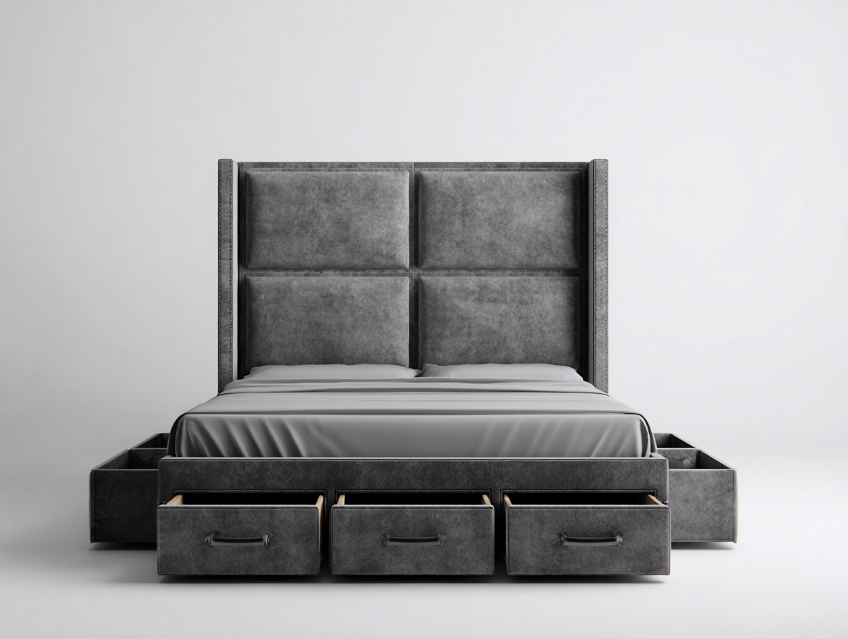 Lit double avec rangement 200x160x120 cm - gris - design moderne-Pinegetyard