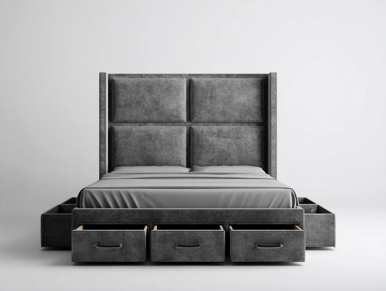 Lit double avec rangement 200x160x120 cm - gris - design moderne-Pinegetyard