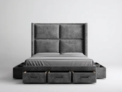 Lit double avec rangement 200x160x120 cm - gris - design moderne-Pinegetyard