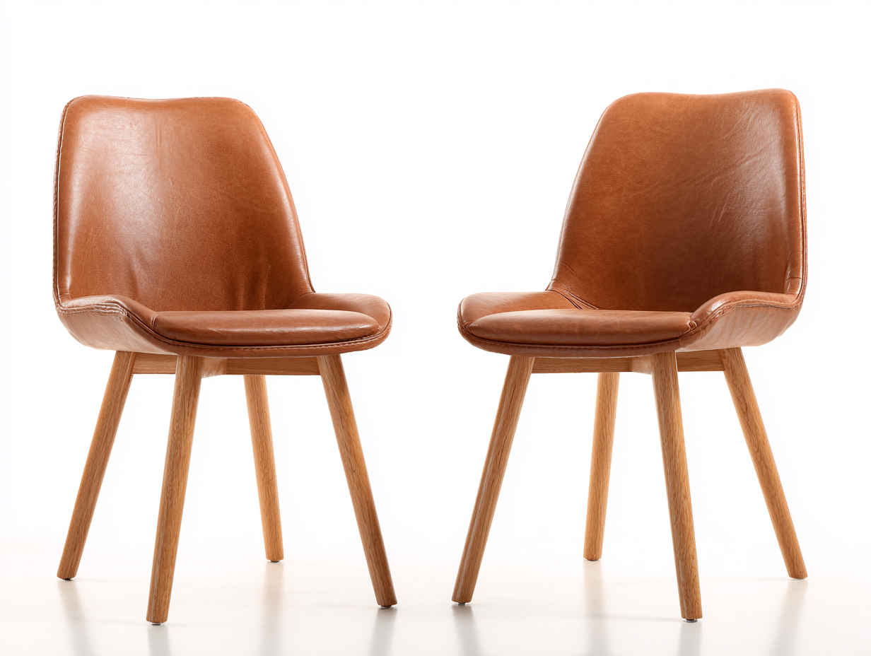 Chaise de salle à manger en cuir et bois 54x56x80 cm - camel - design moderne pour intérieur-Pinegetyard