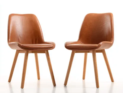 Chaise de salle à manger en cuir et bois 54x56x80 cm - camel - design moderne pour intérieur-Pinegetyard