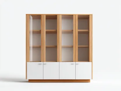 Vitrine 160x40x180 cm - structure bois naturel et façades blanches - usage rangement intérieur - style contemporain-Pinegetyard