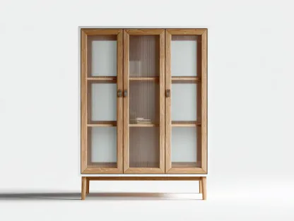 Vitrine en bois et verre 120x40x180 cm - chêne naturel - style moderne-Pinegetyard