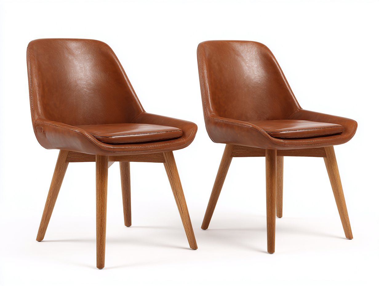 Chaise de salle à manger en revêtement aspect cuir avec pieds en bois 48x55x82 cm - Marron - Design contemporain-Pinegetyard