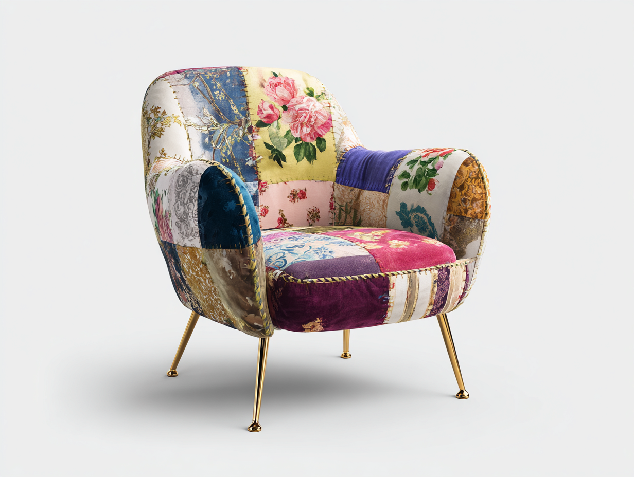 Fauteuil en tissu patchwork rembourré 82x80x76 cm – multicolore – style décoratif pour salon-Luxegetden