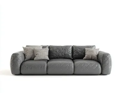 Canapé 3 places en cuir 220x95x82 cm - gris - design contemporain pour salon-Luxegetden