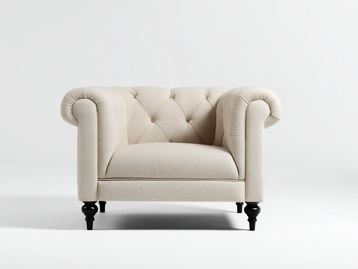 Fauteuil en tissu capitonné 88x80x75 cm - beige - style classique pour salon-Luxegetden