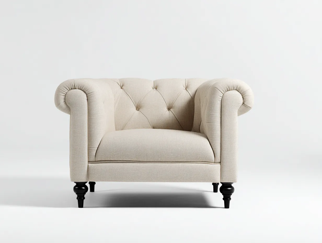 Fauteuil en tissu capitonné 88x80x75 cm - beige - style classique pour salon-Luxegetden