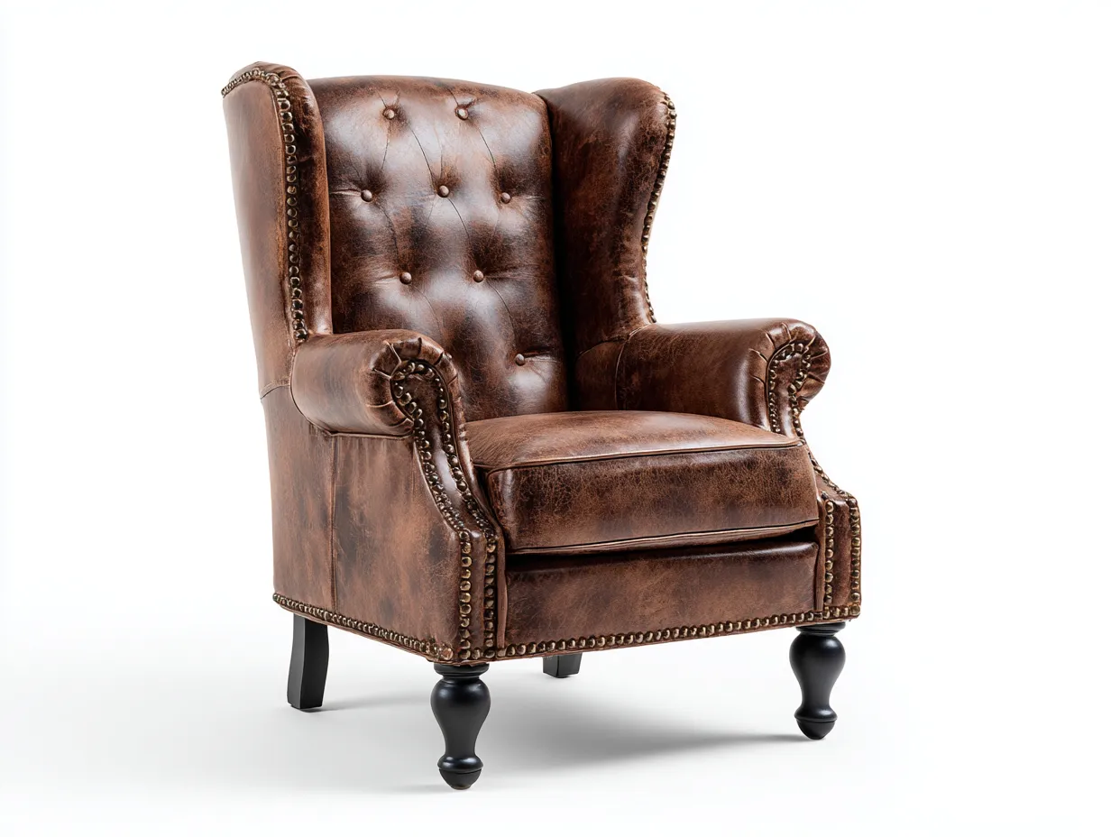 Fauteuil en cuir 86x92x104 cm - marron - style classique pour salon-Luxegetden