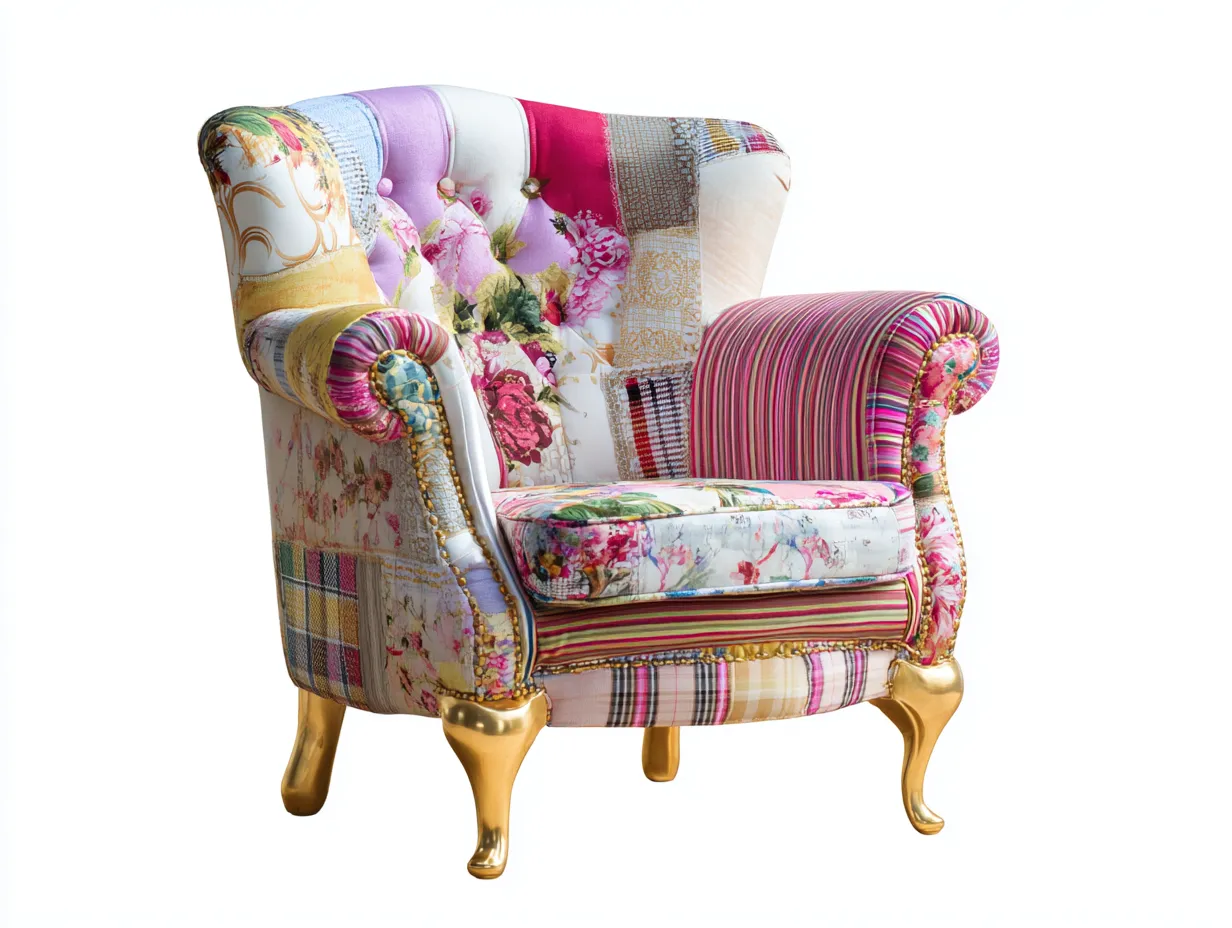 Fauteuil en tissu patchwork rembourré 84x82x78 cm - multicolore - style décoratif pour salon-Luxegetden