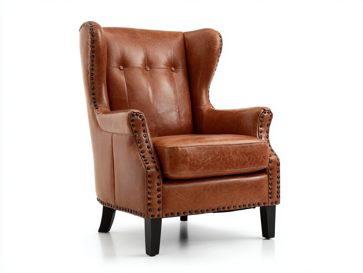 Fauteuil en cuir 88x90x105 cm - marron - style classique pour salon-Luxegetden