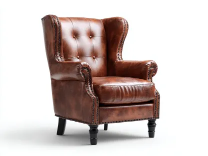 Fauteuil en cuir 78x86x102 cm - marron - style classique pour salon-Luxegetden