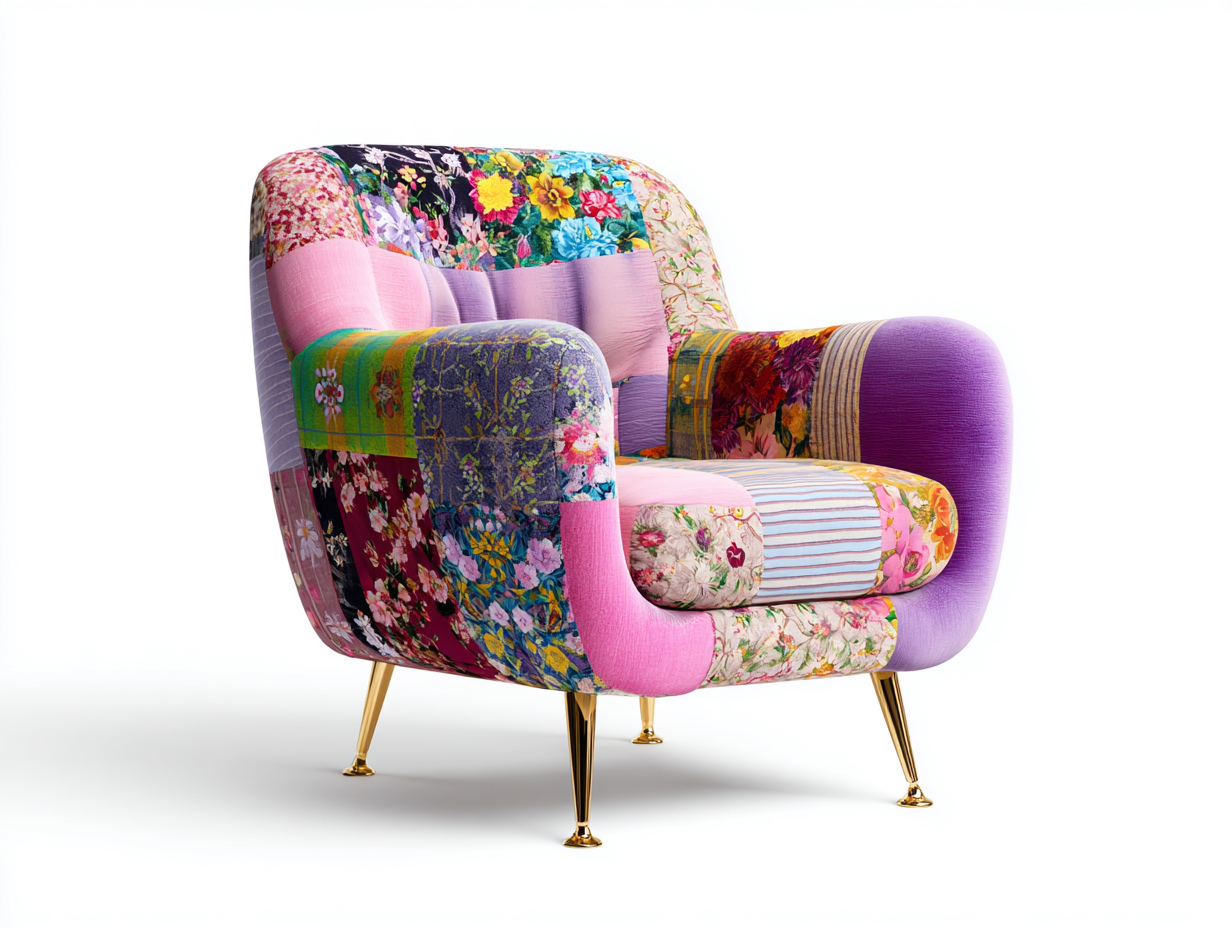 Fauteuil en tissu patchwork rembourré 82x80x76 cm - multicolore - style design pour salon-Luxegetden
