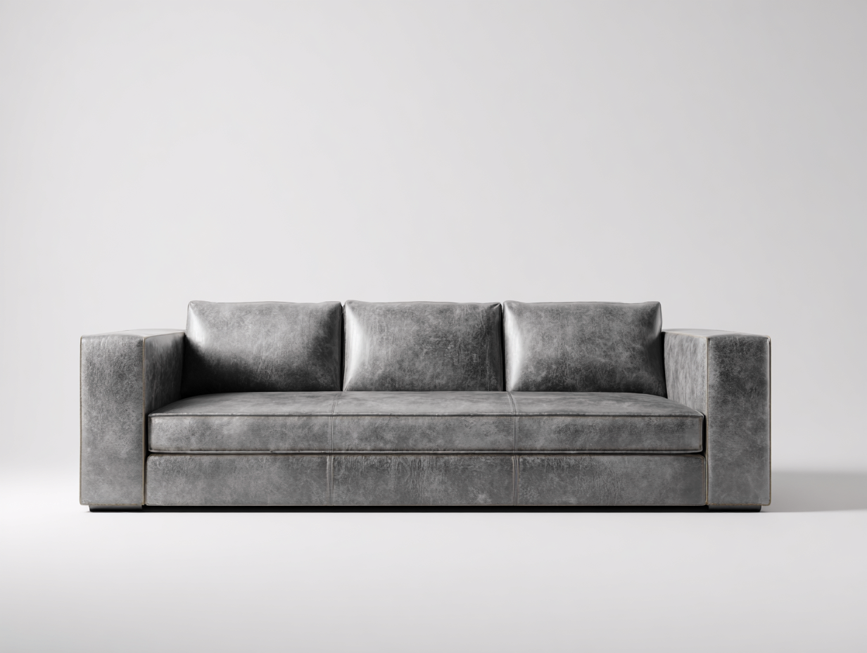 Canapé 3 places en cuir 215x90x78 cm - gris - design contemporain pour salon-Luxegetden