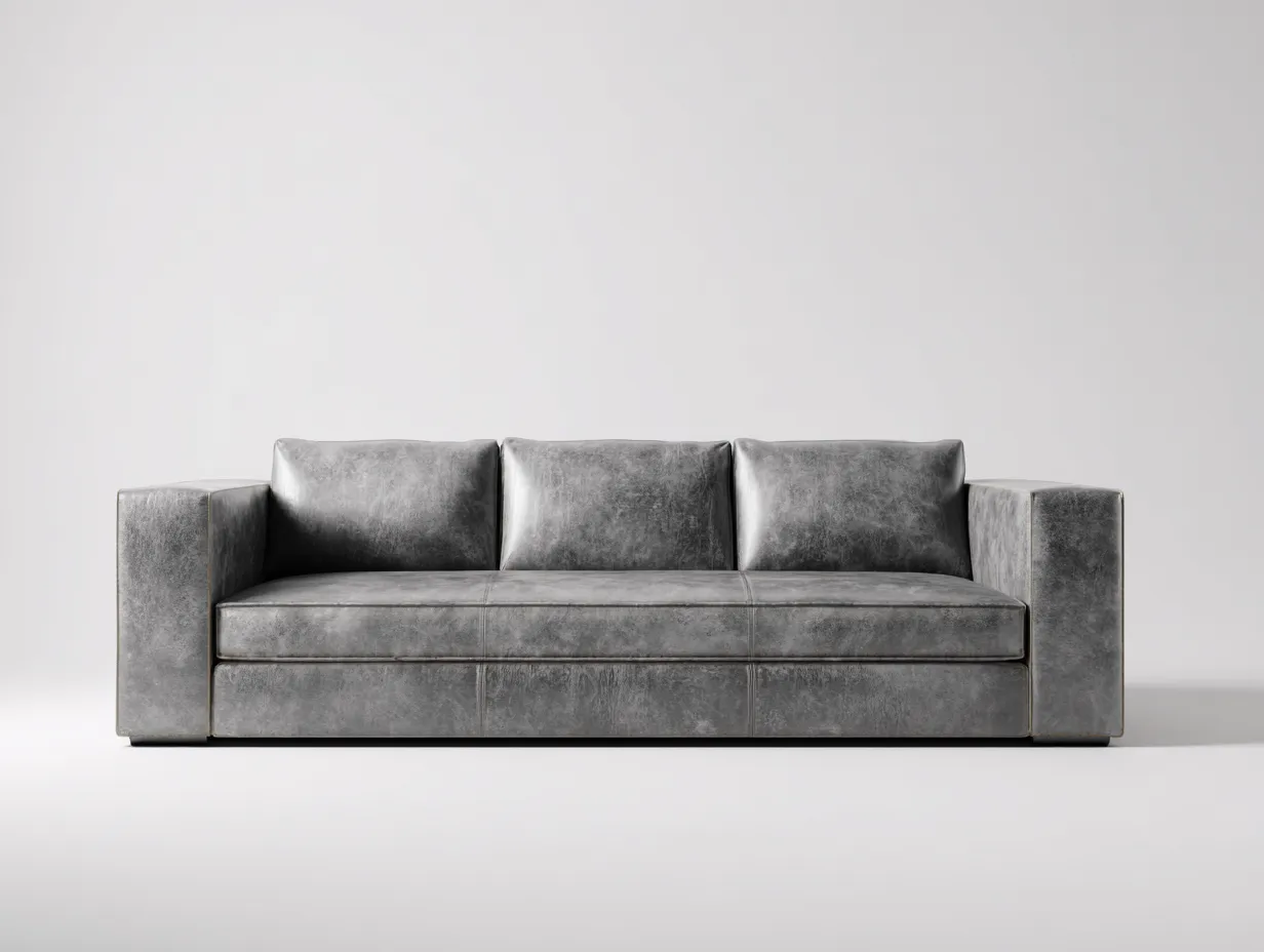 Canapé 3 places en cuir 215x90x78 cm - gris - design contemporain pour salon-Luxegetden