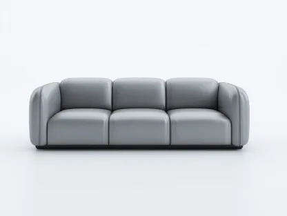 Canapé 3 places en cuir 215x92x80 cm - gris clair - design contemporain pour salon-Luxegetden