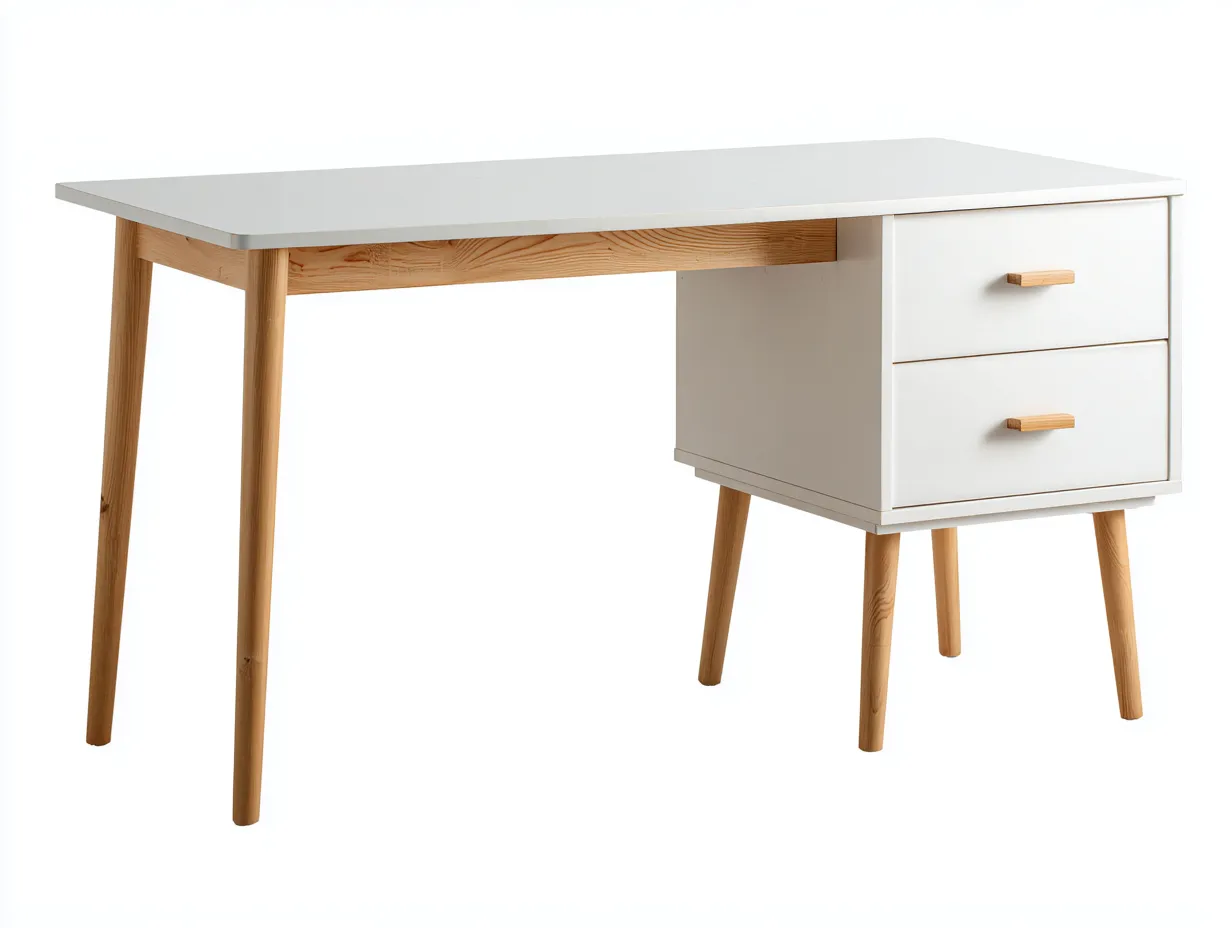 Schreibtisch-MDF-Holz-118x58x75 cm-Weiß-Natur-Modern-Nestgobase