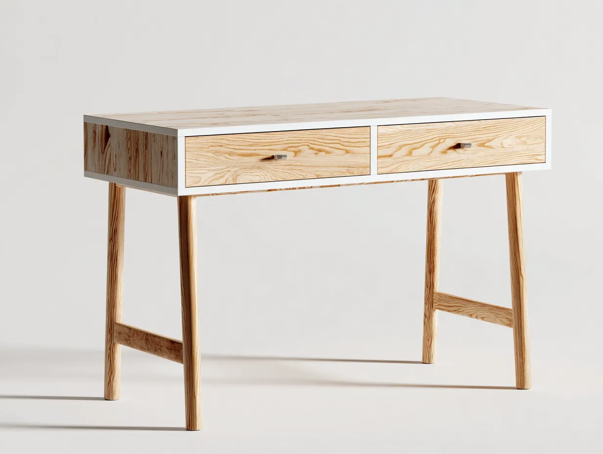 Schreibtisch-MDF-Holz-135x60x75 cm-Weiß-Natur-Modern-Nestgobase