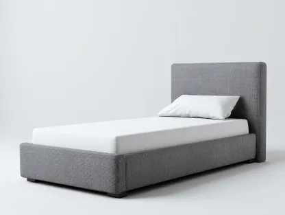 Lit simple en tissu avec tête de lit rembourrée 200x90x105 cm - gris - style moderne épuré-Nookupnest