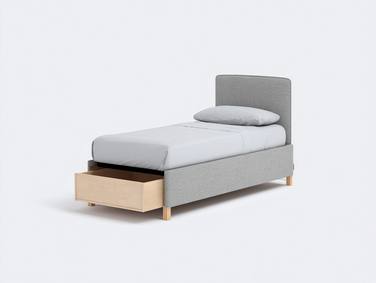 Lit simple en tissu avec tiroir de rangement 200x90x80 cm - gris clair - bois naturel - design contemporain-Nookupnest