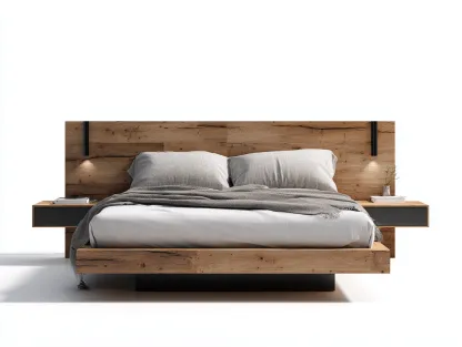 Lit double en bois avec tête de lit large 200x160x100 cm - bois naturel - design moderne minimaliste-Nookupnest