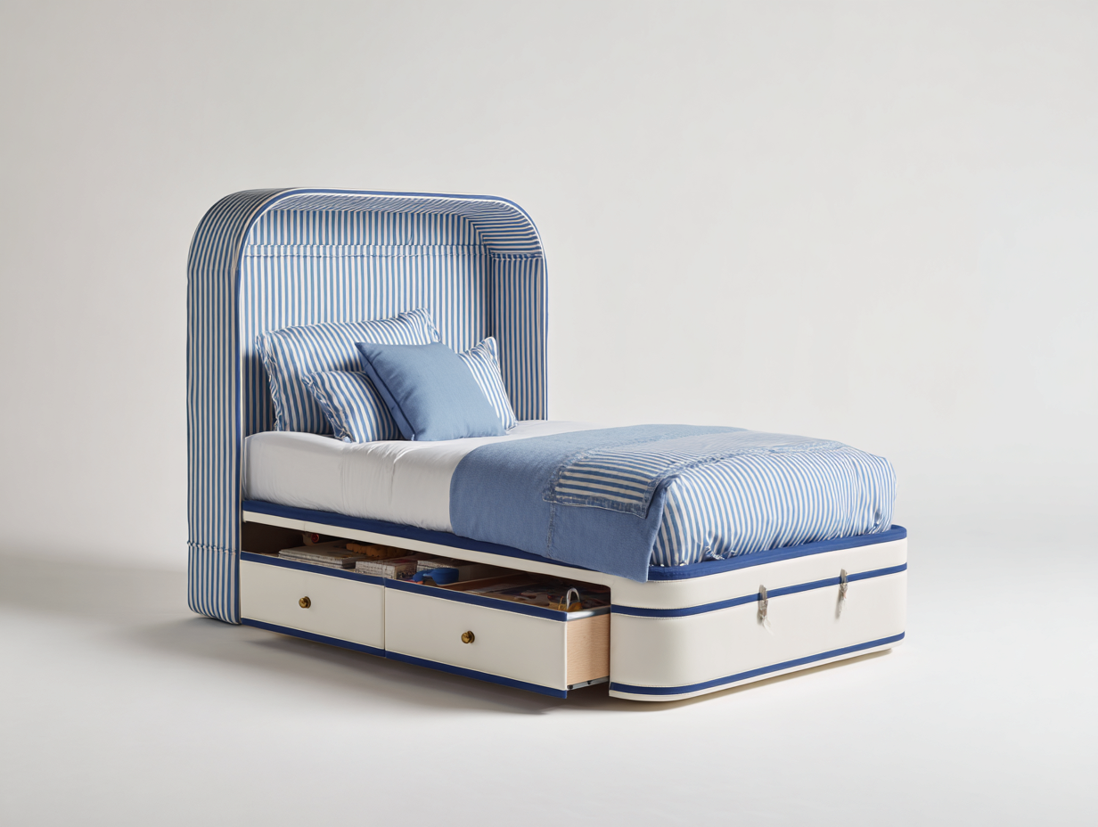 Lit simple enfant en bois avec rangement 190x90x135 cm - bleu - blanc - design ludique fonctionnel-Nookupnest