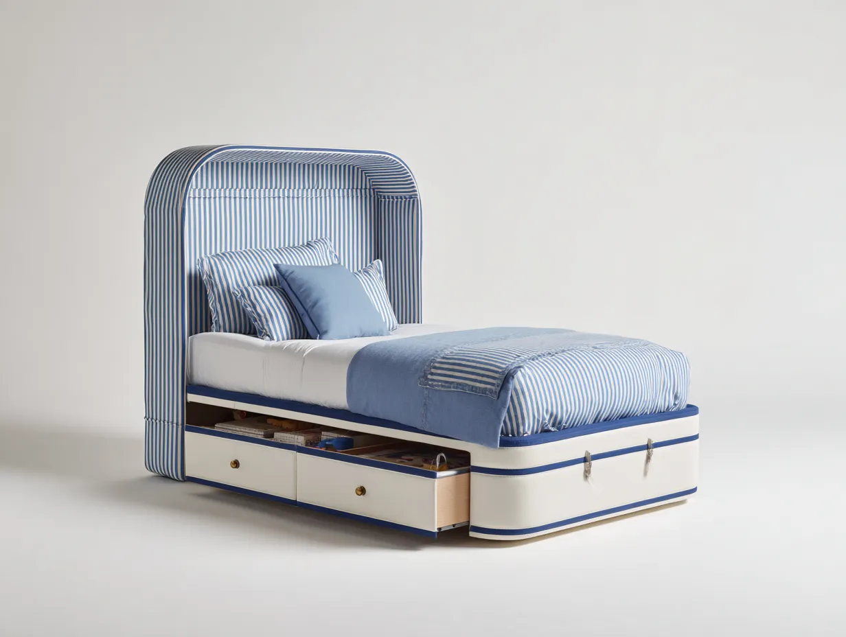 Lit simple enfant en bois avec rangement 190x90x135 cm - bleu - blanc - design ludique fonctionnel-Nookupnest